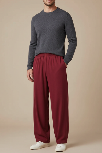 Pantalon Japonais Rouge Ample Décontracté Homme - Bordeaux Polyester