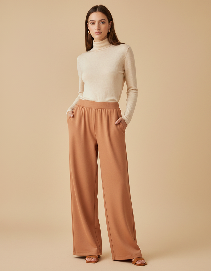 Pantalon Japonais Fluide Ample Marron Taille Haute - Maille