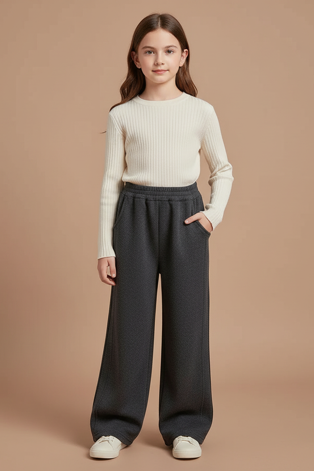 Pantalon Japonais Gris Ample Molleton Chaud Confortable