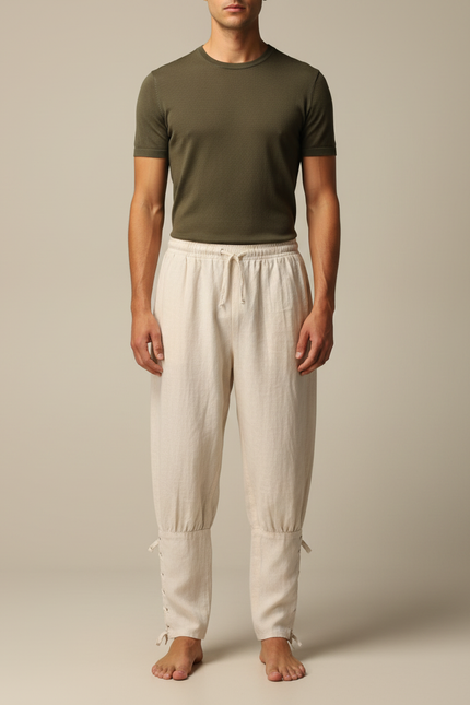 Pantalon Japonais Lin Ample Beige Cordon Homme
