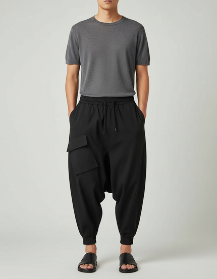 Pantalon Japonais Noir Cargo Ample Décontracté Harem - Polyester