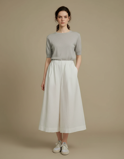 Pantalon Japonais Blanc Fluide Ample Texturé Femme - Lin