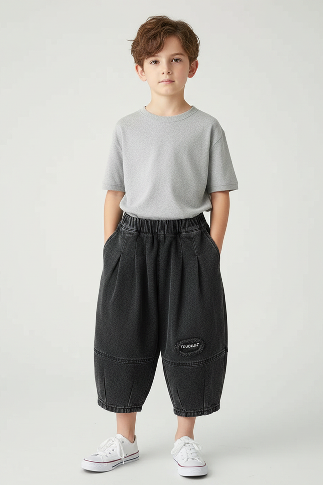 Pantalon Japonais Noir Ample Denim Enfant Décontracté Plié - Jean