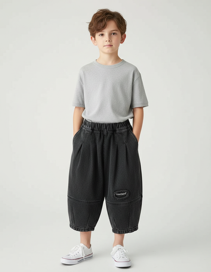 Pantalon Japonais Noir Ample Denim Enfant Décontracté Plié - Jean