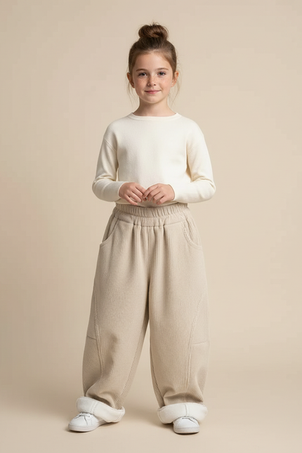 Pantalon Japonais Beige Côtelé Ample Décontracté Confortable - Cordé
