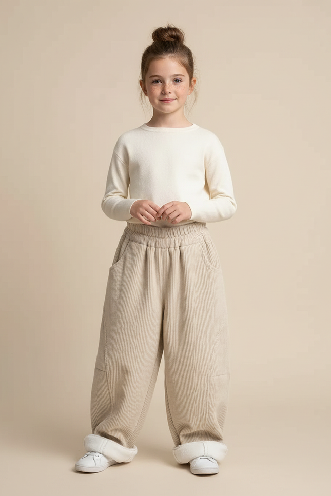 Pantalon Japonais Beige Côtelé Ample Décontracté Confortable - Cordé