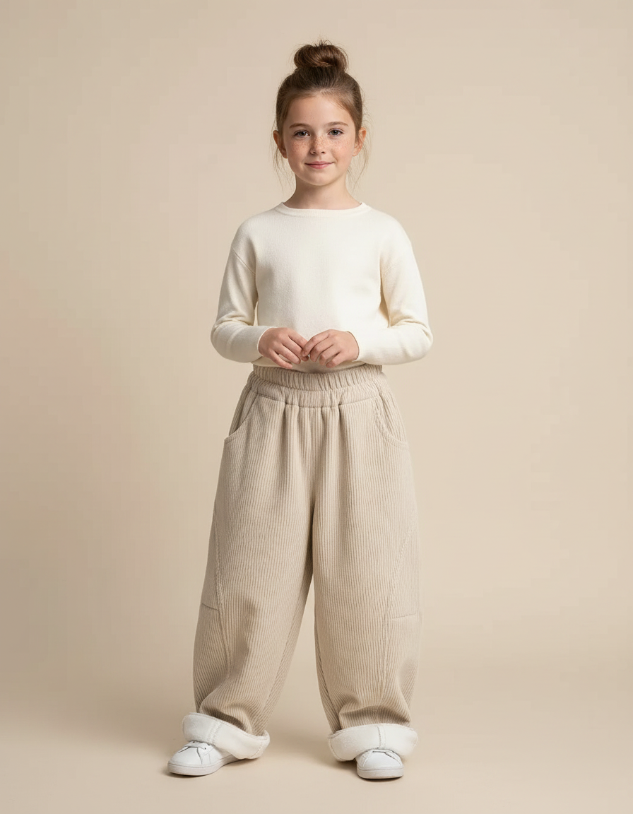 Pantalon Japonais Beige Côtelé Ample Décontracté Confortable - Cordé
