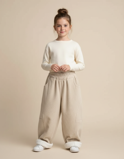 Pantalon Japonais Beige Côtelé Ample Décontracté Confortable - Cordé