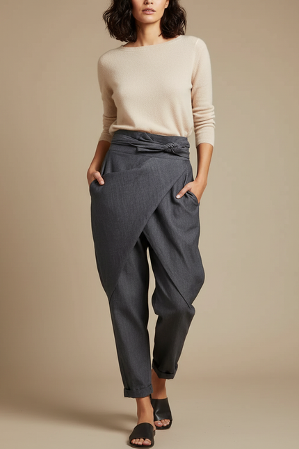 Pantalon Japonais Gris Ample Décontracté Fluide Élégant - Gabardine