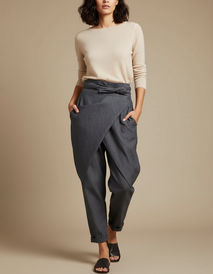 Pantalon Japonais Gris Ample Décontracté Fluide Élégant - Gabardine