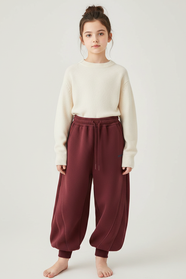 Pantalon Japonais Bordeaux Ample Molleton Confortable Fille