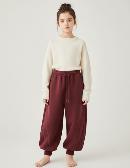Pantalon Japonais Bordeaux Ample Molleton Confortable Fille