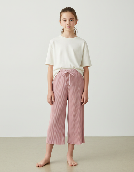 Pantalon Japonais Rose Plissé Ample Décontracté Fille - Maille