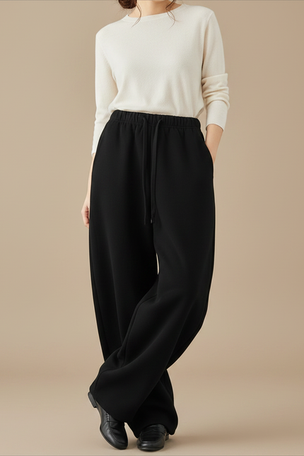 Pantalon Japonais Noir Ample Molletonné Décontracté Confortable