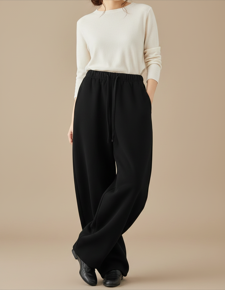 Pantalon Japonais Noir Ample Molletonné Décontracté Confortable