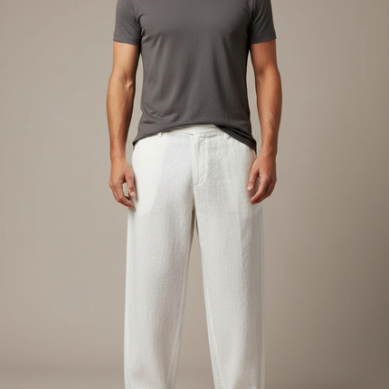 Pantalon Japonais Lin Coton Ample Décontracté Homme - Blanc