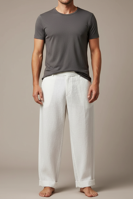 Pantalon Japonais Lin Coton Ample Décontracté Homme - Blanc