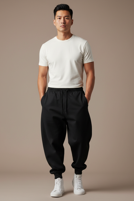 Pantalon Japonais Noir Ample Cordon Streetwear Homme - Molleton
