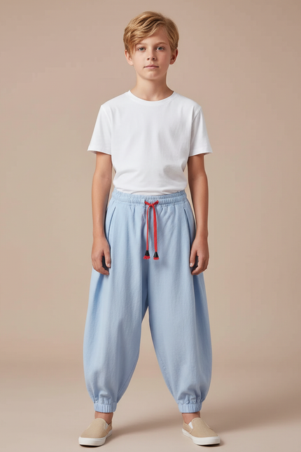 Pantalon Japonais Bleu Ciel Ample Coton Enfant