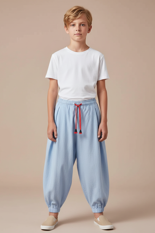 Pantalon Japonais Bleu Ciel Ample Coton Enfant