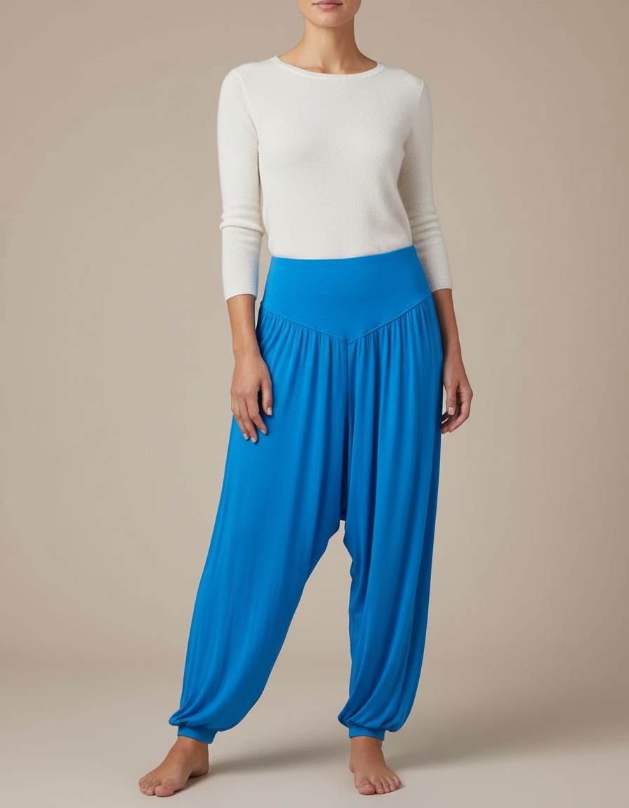 Pantalon Japonais Sarouel Fluide Bleu Femme Confortable - Maille
