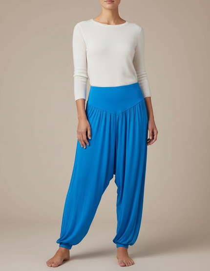 Pantalon Japonais Sarouel Fluide Bleu Femme Confortable - Maille