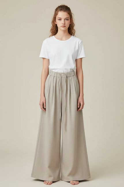 Pantalon Japonais Ample Fluide Beige Décontracté Femme - Polyester