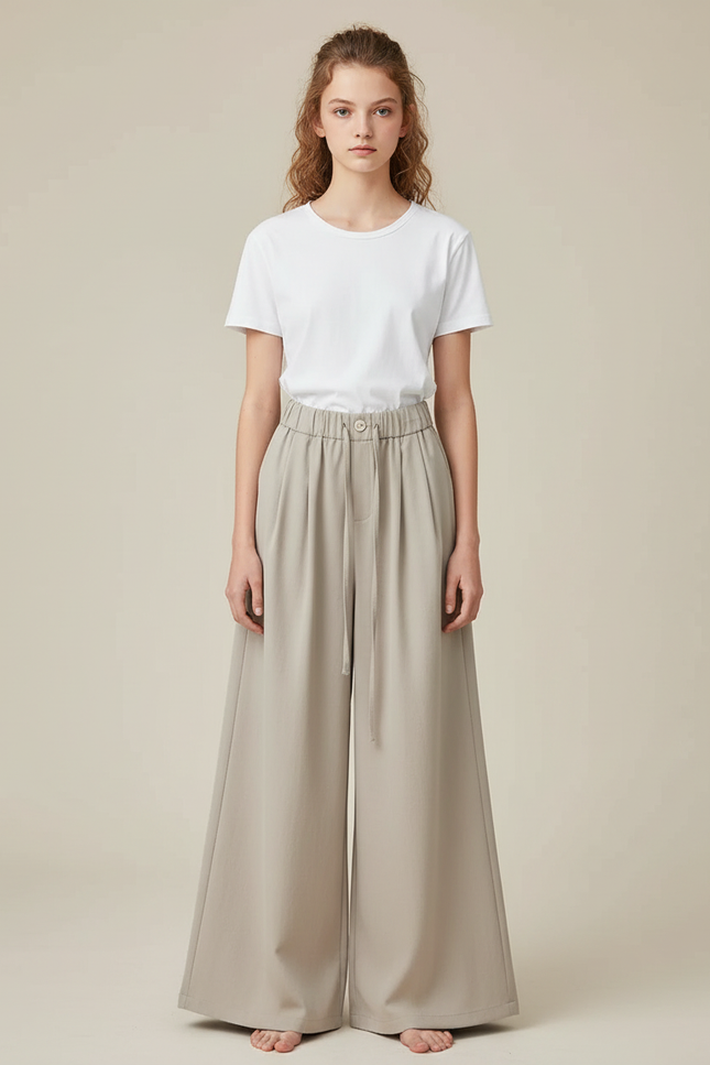 Pantalon Japonais Ample Fluide Beige Décontracté Femme - Polyester