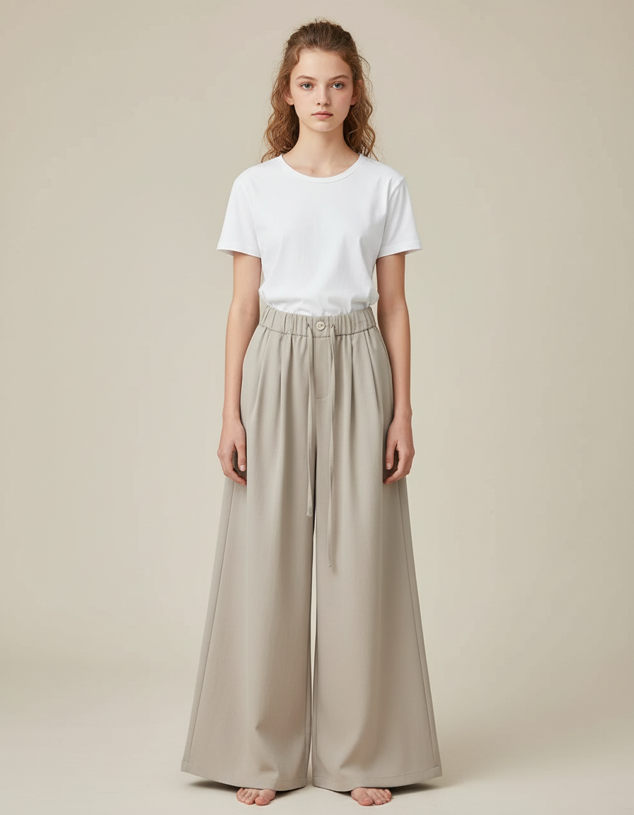 Pantalon Japonais Ample Fluide Beige Décontracté Femme - Polyester