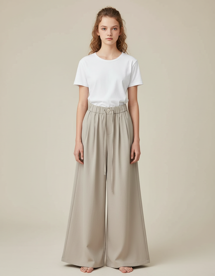 Pantalon Japonais Ample Fluide Beige Décontracté Femme - Polyester