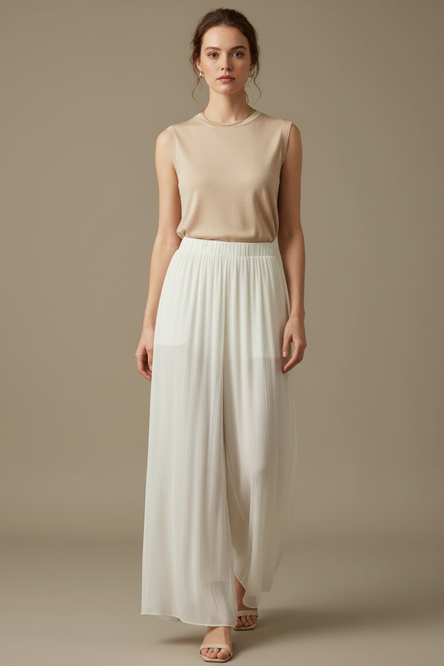 Pantalon Japonais Blanc Fluide Plissé Ample Chic - Polyester
