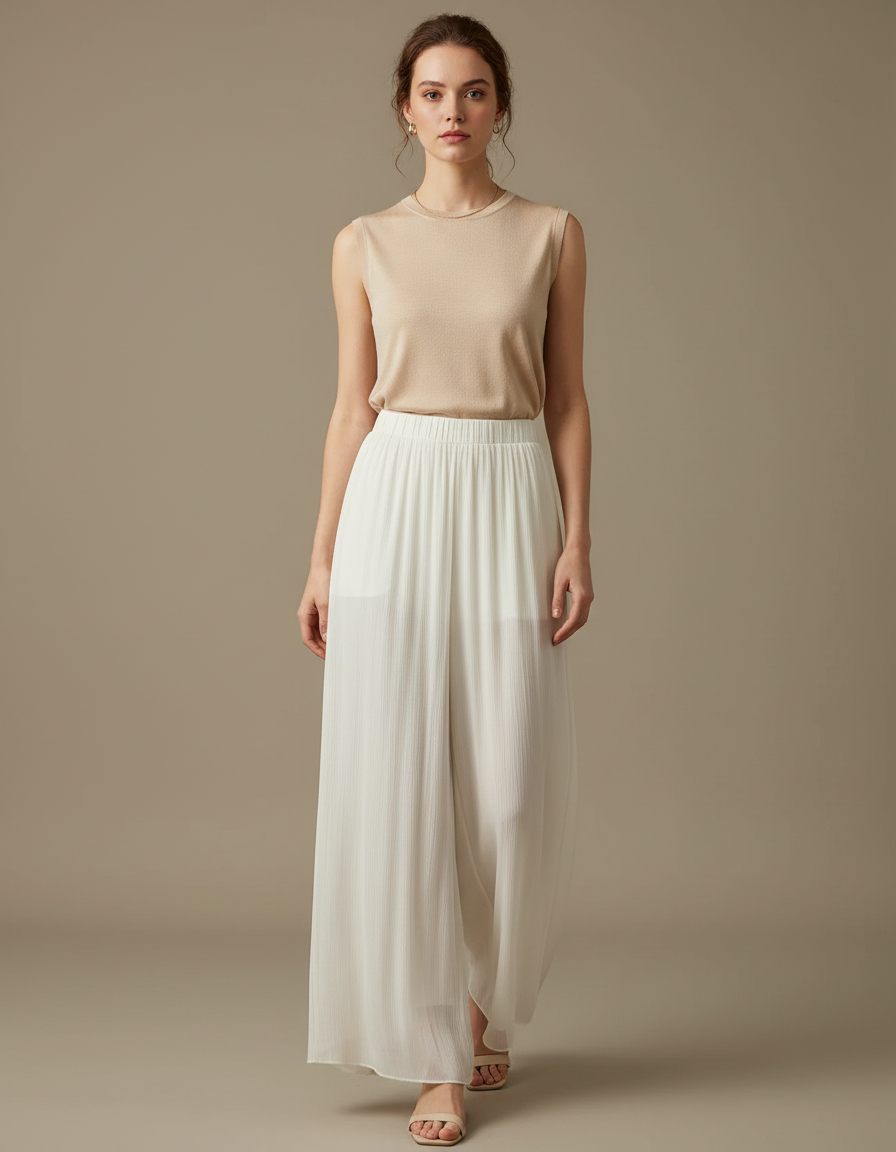 Pantalon Japonais Blanc Fluide Plissé Ample Chic - Polyester