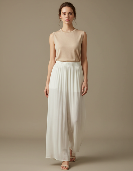 Pantalon Japonais Blanc Fluide Plissé Ample Chic - Polyester