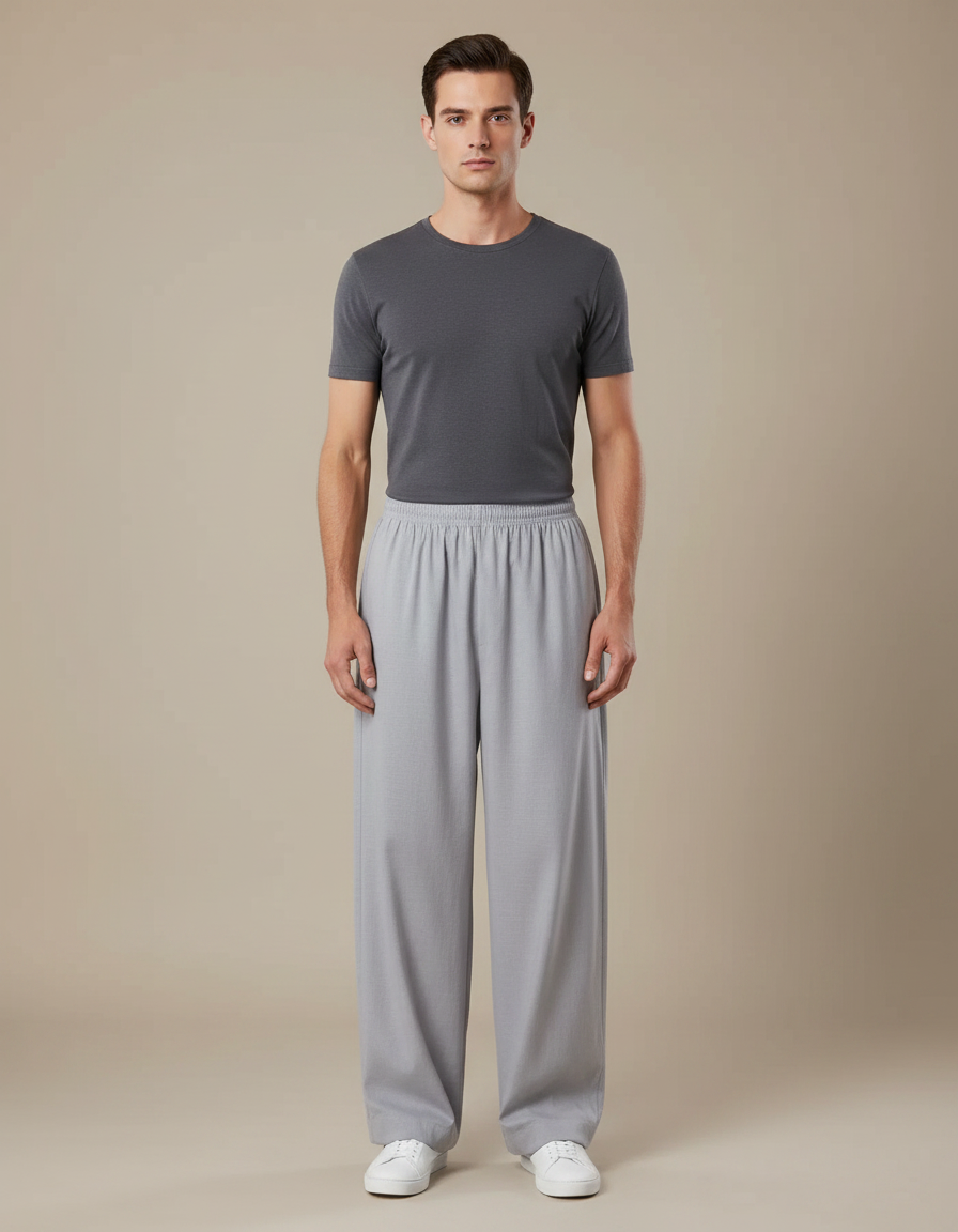 Pantalon Japonais Gris Ample Décontracté Homme - Gabardine