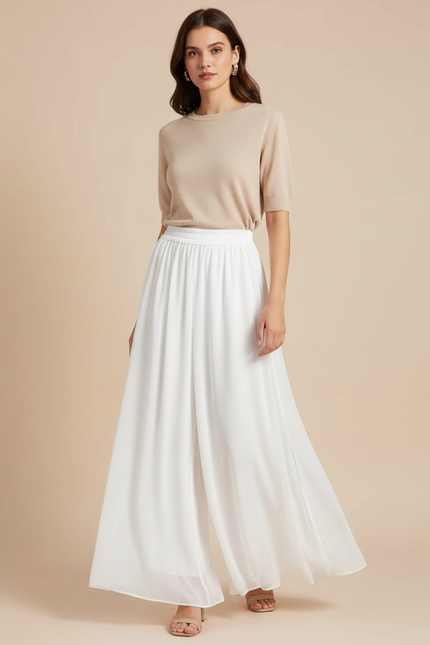 Pantalon Japonais Blanc Fluide Ample Chiffon Femme - Polyester