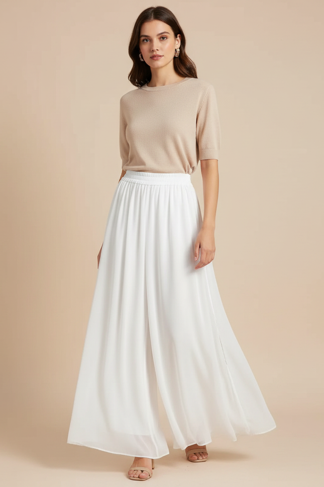 Pantalon Japonais Blanc Fluide Ample Chiffon Femme - Polyester