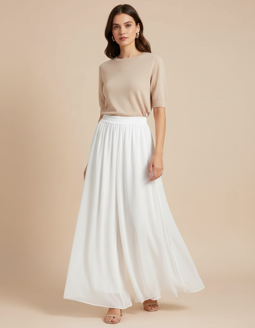 Pantalon Japonais Blanc Fluide Ample Chiffon Femme - Polyester