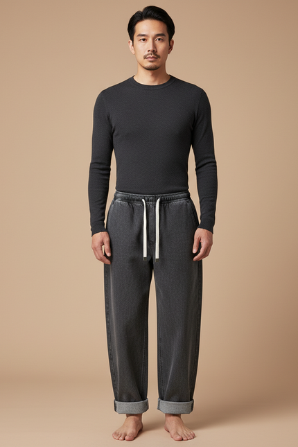 Pantalon Japonais Gris Ample Denim Décontracté Homme - Jean