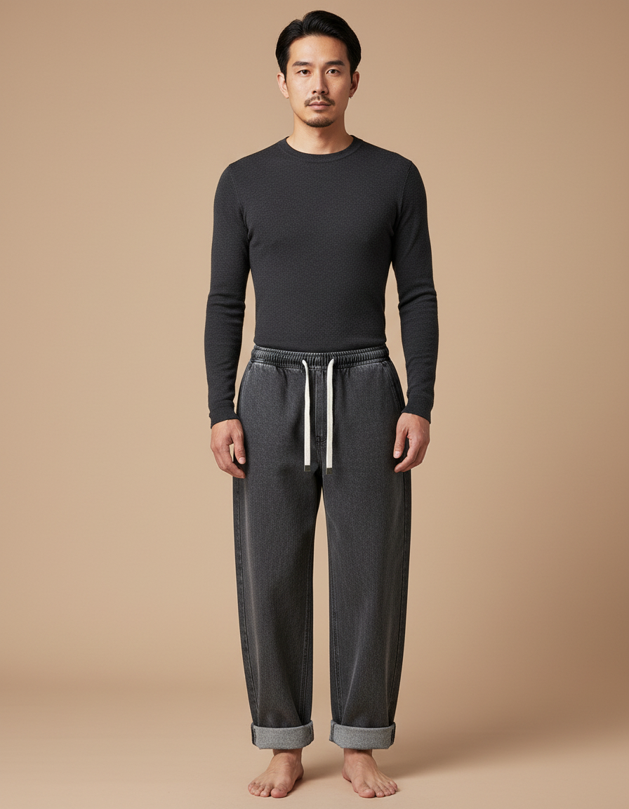 Pantalon Japonais Gris Ample Denim Décontracté Homme - Jean