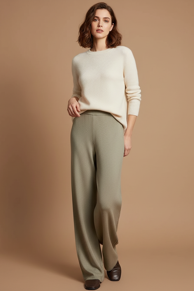 Pantalon Japonais Vert Ample Laine Fluide Décontracté - Kaki