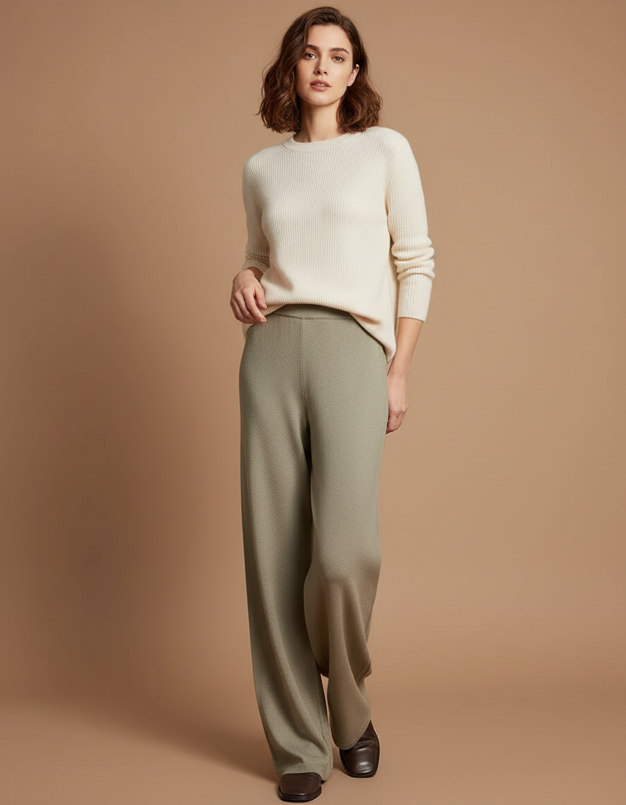 Pantalon Japonais Vert Ample Laine Fluide Décontracté - Kaki