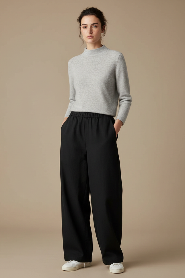 Pantalon Japonais Noir Fluide Ample Décontracté Unisexe - Polyester