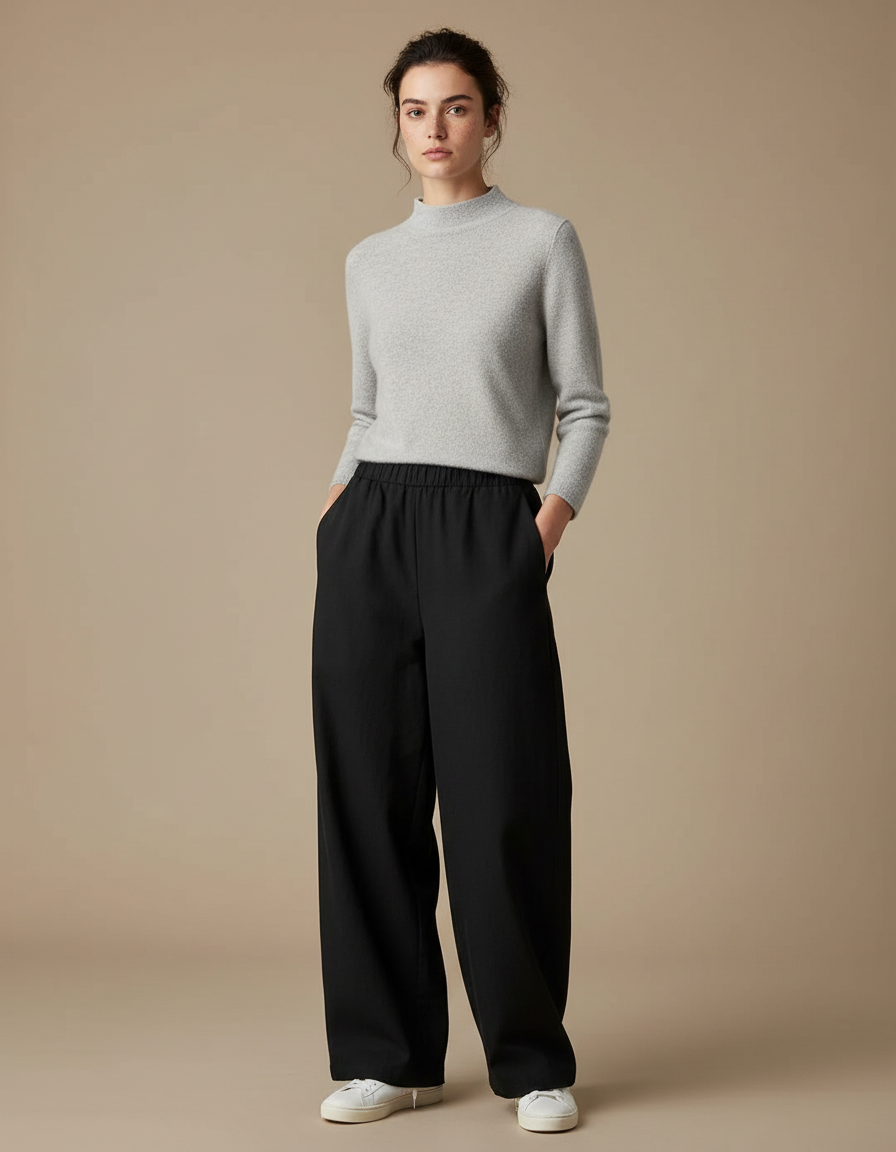 Pantalon Japonais Noir Fluide Ample Décontracté Unisexe - Polyester