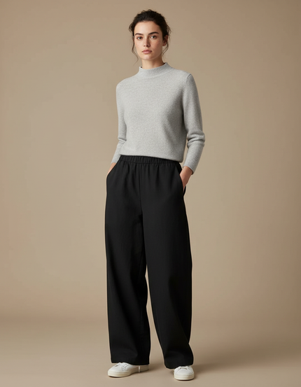 Pantalon Japonais Noir Fluide Ample Décontracté Unisexe - Polyester