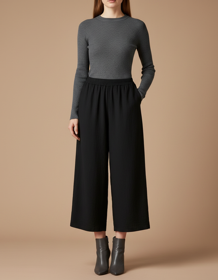 Pantalon Japonais Noir Ample Fluide Décontracté Court - Viscose