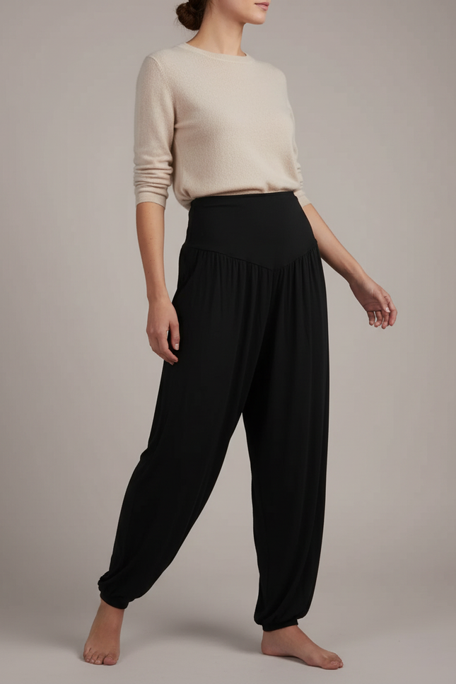 Pantalon Japonais Sarouel Fluide Noir Confortable Femme - Maille
