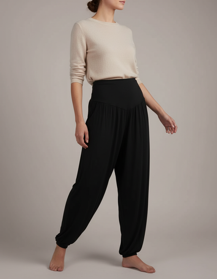 Pantalon Japonais Sarouel Fluide Noir Confortable Femme - Maille