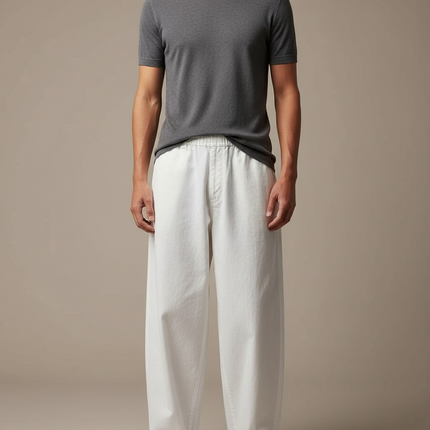 Pantalon Japonais Blanc Cassé Ample Décontracté Unisexe - Toile