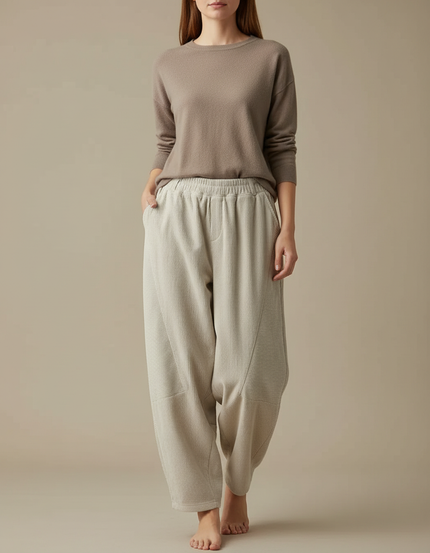 Pantalon Japonais Velours Côtelé Beige Ample Décontracté - Cordé