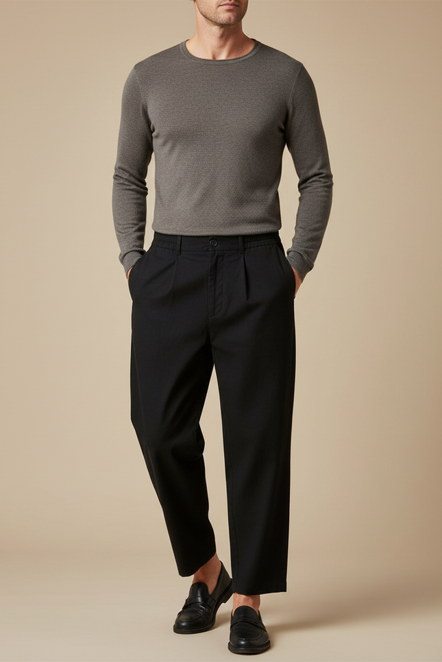 Pantalon Japonais Homme Noir Ample - Gabardine